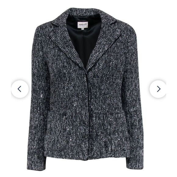 Armani Collezioni Black/White Tweed Wool Sequins Blend Blazer Size 8 w/COA - Picture 2 of 16